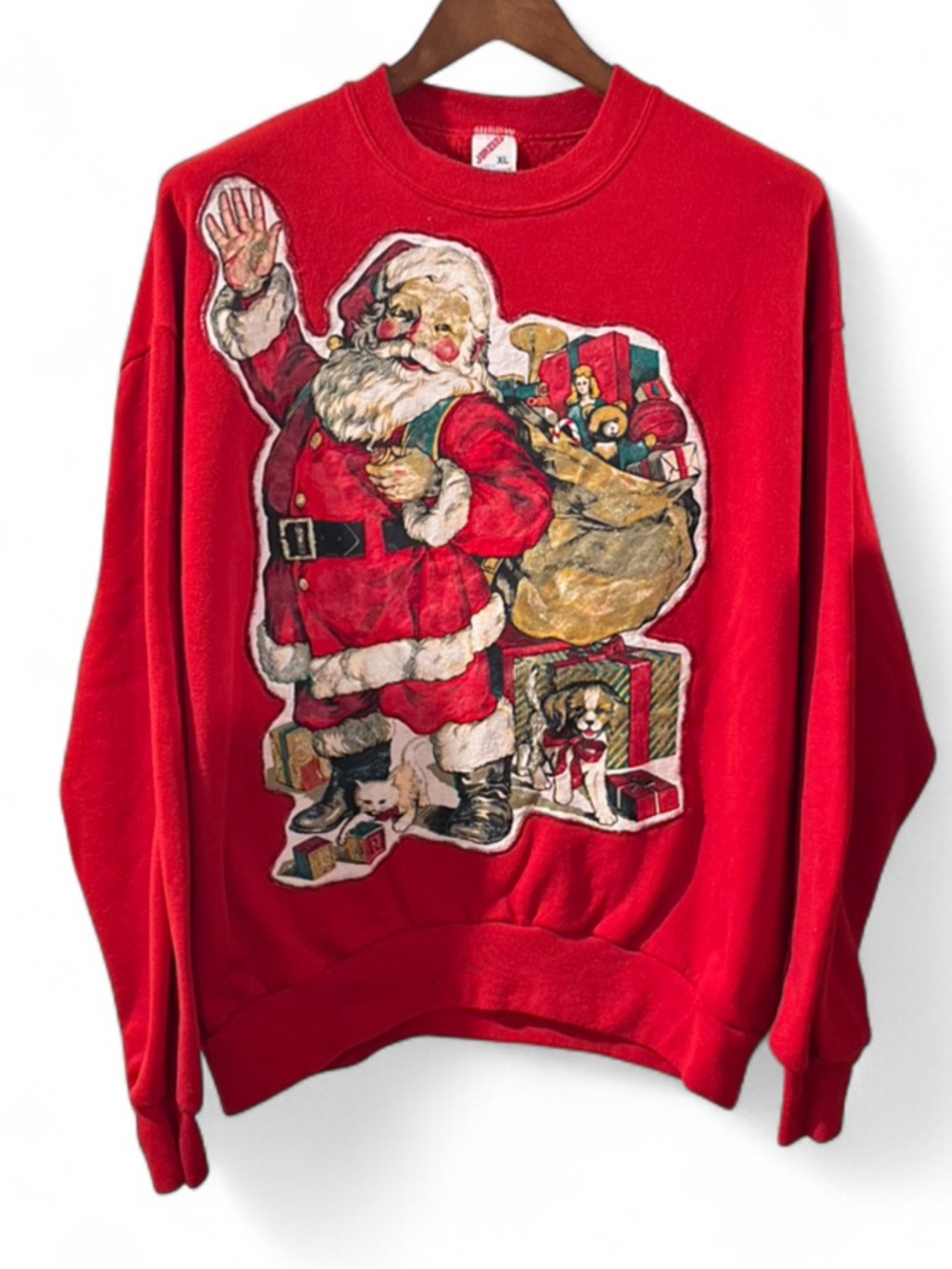 Vintage Custom Handmade Red Santa Graphic Crewneck Sweatshirt Size XL